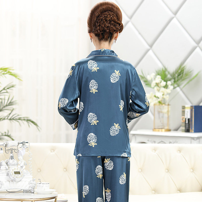 春秋季冰丝中年中老年长袖仿真睡衣 eisden睡衣/家居服套装