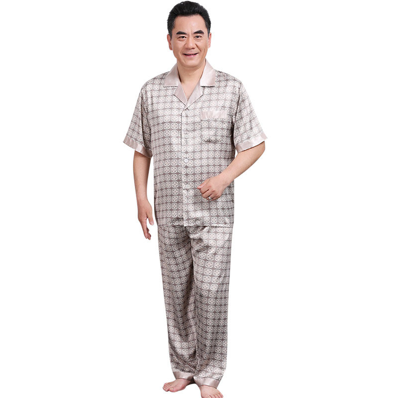 男士冰丝绸短袖薄款中年老人睡衣 eisden睡衣/家居服套装