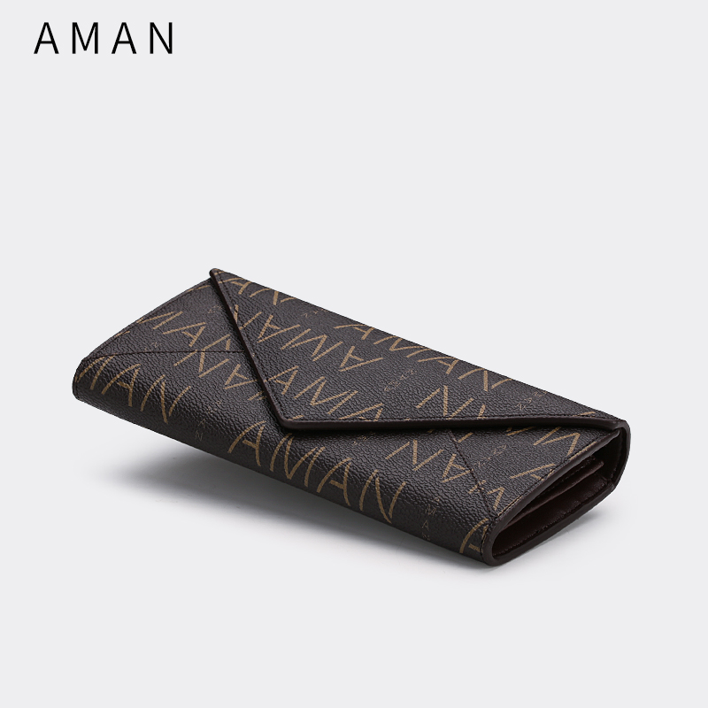 Aman2018新款女士錢包長款兩折信封手拿皮夾錢夾多卡位歐美時尚潮
