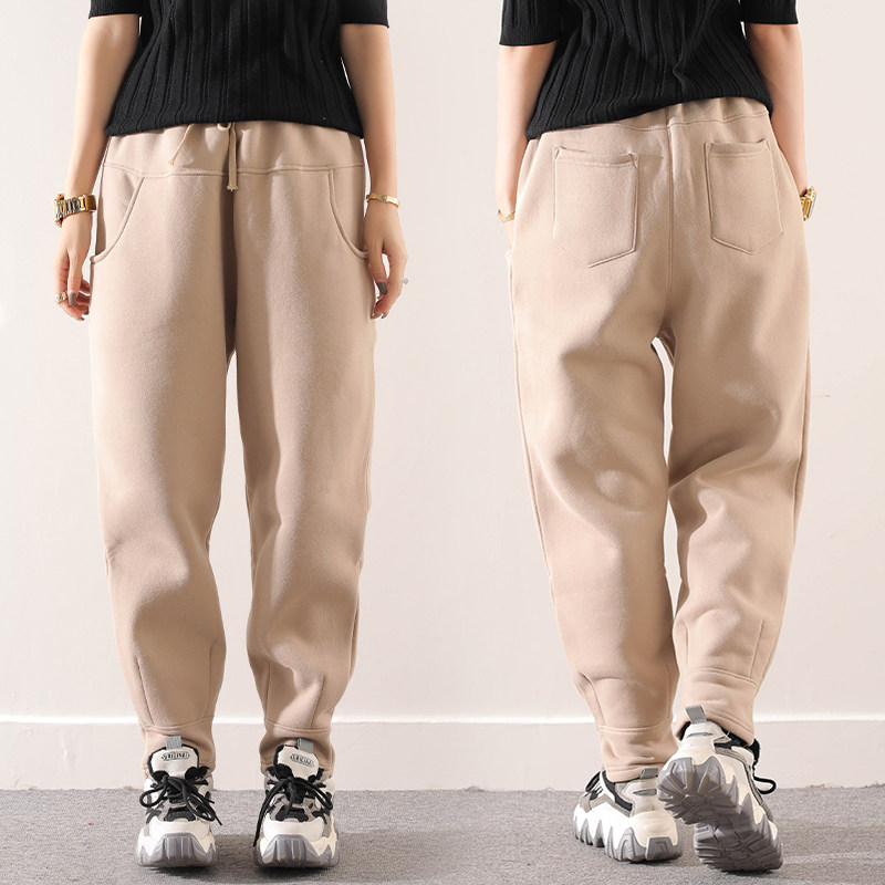 皇森2024冬款加绒加厚休闲运动卫裤女哈伦裤保暖抓绒宽松显瘦长裤,淘宝优惠券,粉丝福利购,淘宝优惠卷