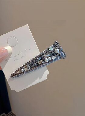 韩国东大门灰色水钻珍珠蝴蝶结发夹高级感bb夹碎发边夹刘海夹发卡