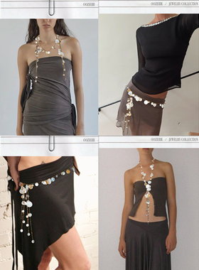 oozierr天然油花贝母腰带项链小众原创海边度假贝壳流苏波西米亚