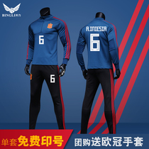 Football training uniform with long sleeves plus suede thickened autumn winter adult childrens uniforms jersey football suit mens custom