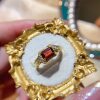 New natural garnet ring 925 silver gold plated main stone 4*6mm fashionable and versatile live ring