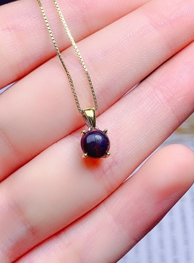 天然炫彩黑欧泊吊坠925银镀黄金精工电镀 精工打造6*6简约风