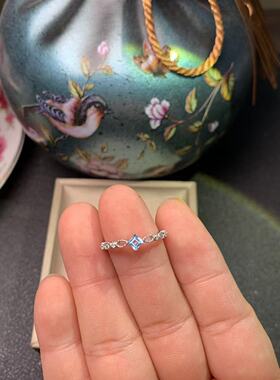 新款天然蓝托帕石戒指925银镀金镶嵌时尚戒指主石方3MM开口戒指