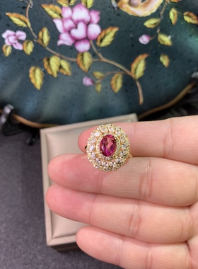 新款特惠925银镀黄金天然粉色托帕石戒指6*8Mm开口戒 包邮