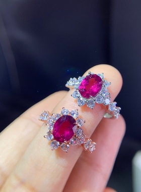 特惠925银镀金天然粉托帕石戒指