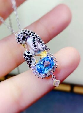 卡通吊坠独角兽925镁铝石榴石链