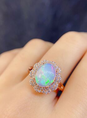 套装炫彩星空精工镶嵌欧泊戒指