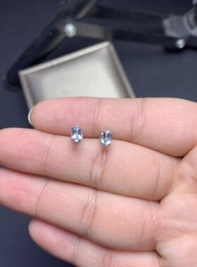 925银天然海蓝宝耳钉镶嵌小巧