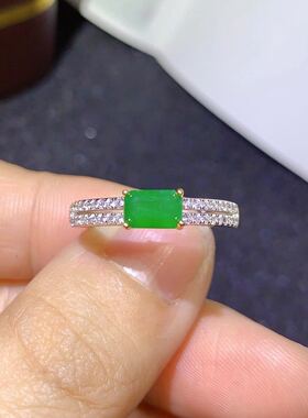 4*6mm925精工镶嵌活口祖母绿戒指