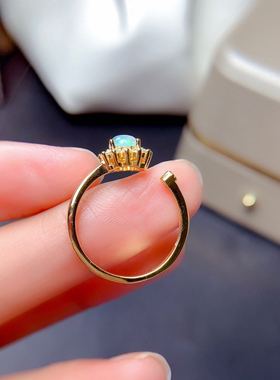 绚丽风925银镀黄金欧泊戒指特惠