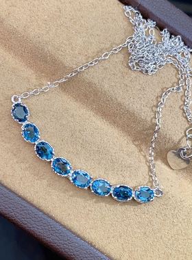 天然伦敦蓝925银精工锁骨链