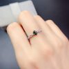 New natural green sapphire ring 925 silver gold plated main stone 4*6mm fashionable and versatile live ring