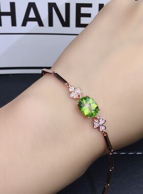 天然橄榄石大颗粒925银手链