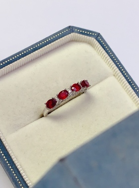 天然红宝石戒指 金镶成色 高净度 主石3*4mm925银镀金开口戒指