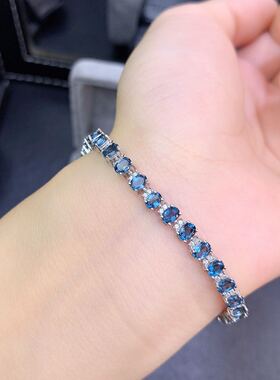 天然伦敦蓝戒面精工镶嵌手链
