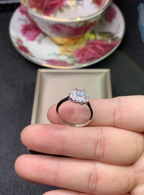 天然海蓝宝戒指海蓝宝高净度精工