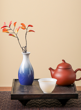 高级感中式渐变蓝陶瓷花瓶客厅桌面干花装饰摆件茶几插花花瓶花器