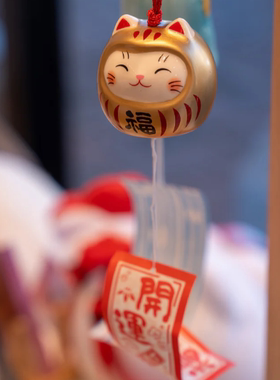 日本进口药师窑招财猫风铃挂件