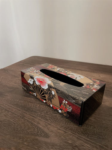 日本进口山中漆器纸巾盒客厅卧室抽纸盒带镜子复古装饰摆件餐巾盒 - 图0