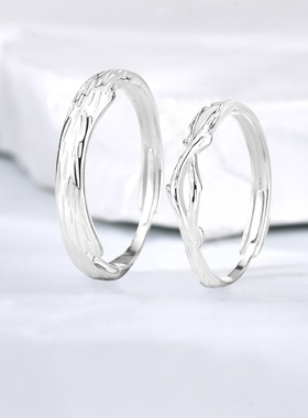 原创新品山有木兮s925银情侣戒指一对小众开口对戒饰品情人节礼物