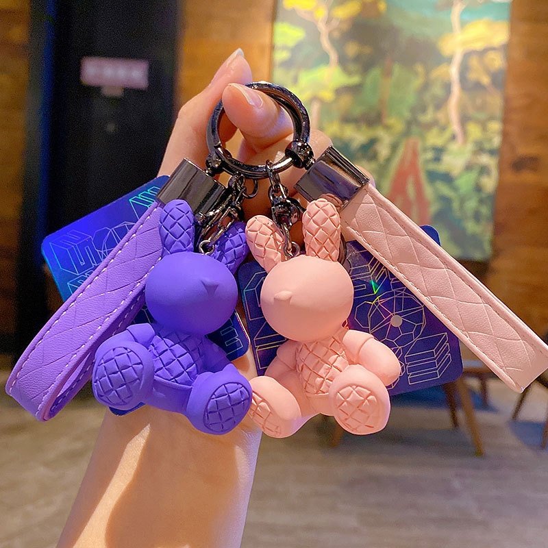 创意竹编兔钥匙扣挂件可爱卡通坐姿兔子情侣汽车钥匙链挂饰小礼品,淘宝优惠券,粉丝福利购,淘宝优惠卷