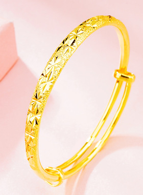 越南沙金扁圆满天星推拉手镯 镀真金24k双卜磨砂可调节镯子女