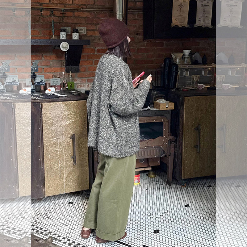 灰色宽松毛衣外套女秋冬韩系慵懒风高级感针织开衫单排扣长袖上衣,淘宝优惠券,粉丝福利购,淘宝优惠卷