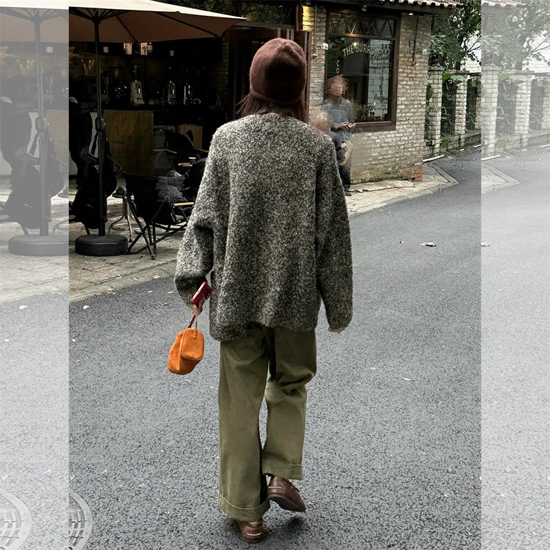 灰色宽松毛衣外套女秋冬韩系慵懒风高级感针织开衫单排扣长袖上衣,淘宝优惠券,粉丝福利购,淘宝优惠卷