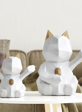 简约北欧几何招财猫咪摆件