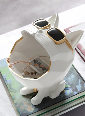 北欧轻奢招财猫进门钥匙收纳摆件