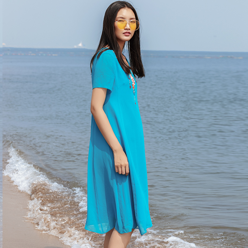 五色风马|山涵民族风夏季新品长裙 五色风马服饰连衣裙