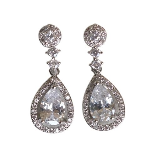 《加冕时刻》精致复古优雅爆闪锆石高级感银色水滴耳钉耳夹耳环女 - 图3