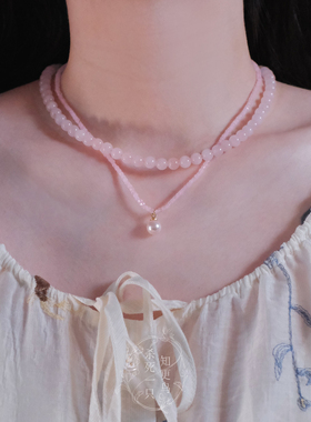 《冻荔枝》春夏仙气果冻粉天然玉髓水晶施家珍珠项链锁骨链叠戴女