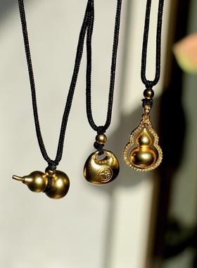 新中式古法沙金实心葫芦项链长款
