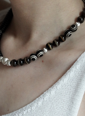 Limb掠目·度假月夜礁石藏族玛瑙天珠手工串珠项链原创设计