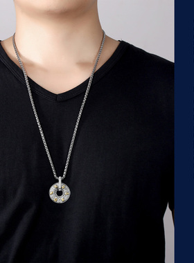 男士钛钢六字真言圆环项链