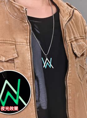 钛钢潮男电音AW发光项链免费刻字