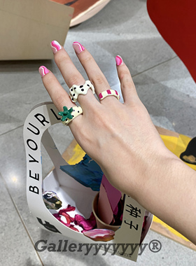 Gallery女滴釉可爱复古拼色戒指