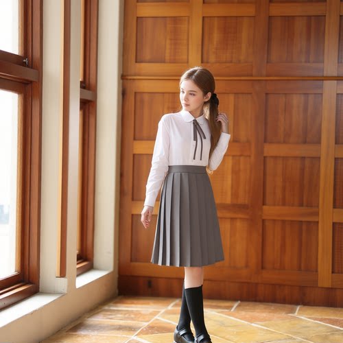 中小学生校服jk裙纯色校供百褶裙高腰黑色藏青色日系演出半身裙子 - 图1