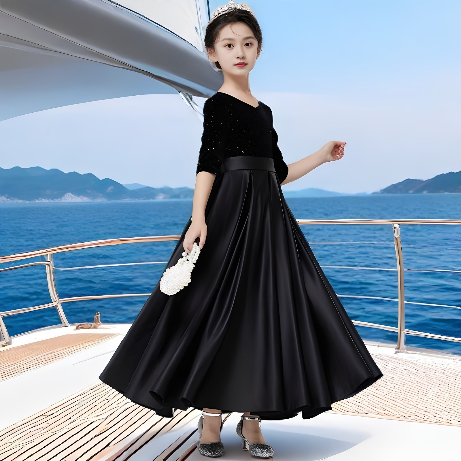 女童礼服黑色钢琴演出服公主裙轻奢高端儿童主持人生日长款晚礼服,淘宝优惠券,粉丝福利购,淘宝优惠卷