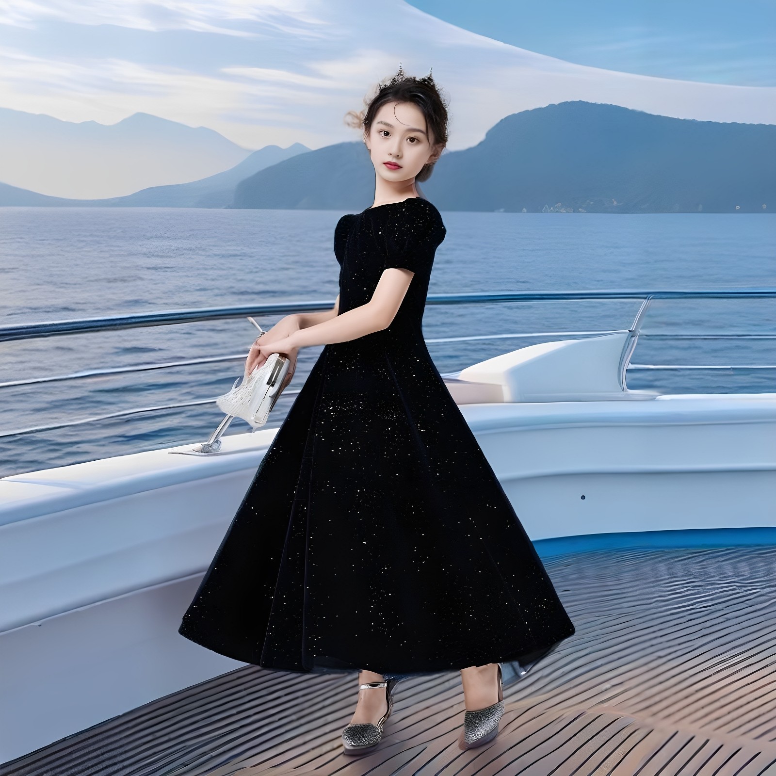 女童礼服黑色钢琴演出服公主裙轻奢高端儿童主持人生日长款晚礼服,淘宝优惠券,粉丝福利购,淘宝优惠卷