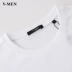 VMEN Weiman Áo thun nam cổ tròn tay ngắn giản dị Cá tính In trắng Cotton Slim Top 920404020 - Áo phông dài Áo phông dài