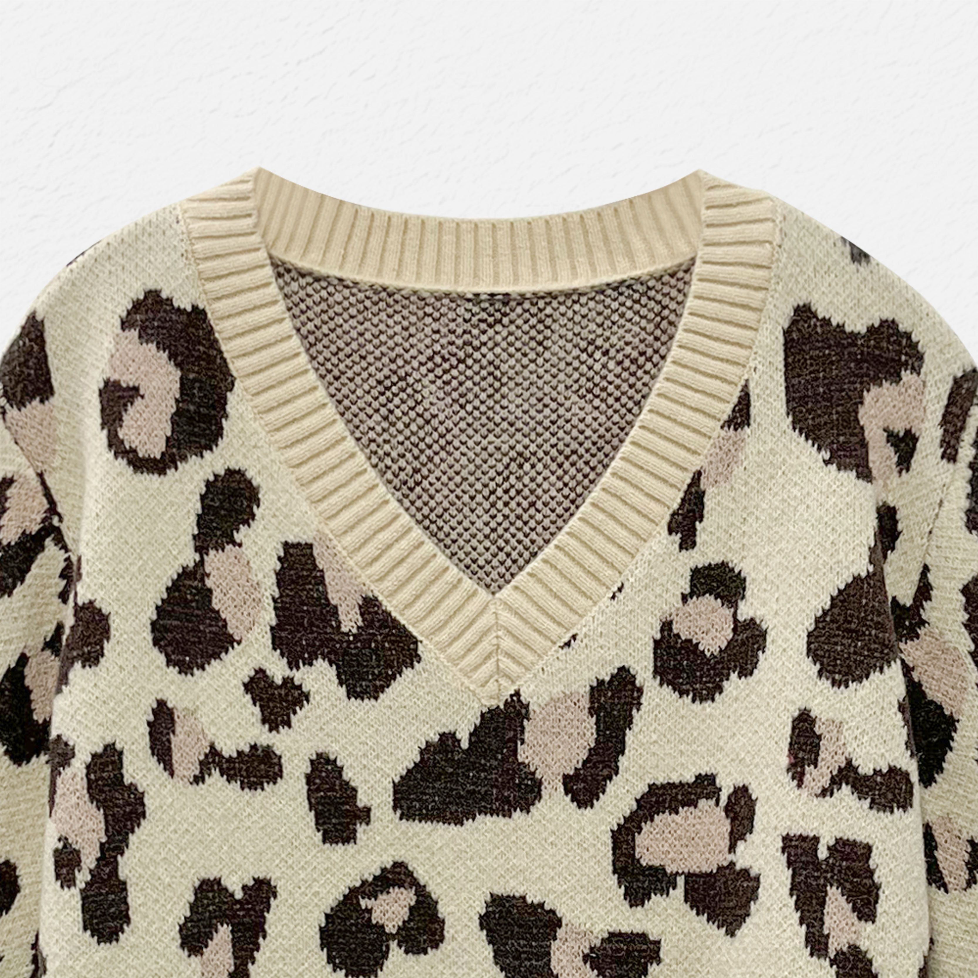 美式复古V领豹纹针织毛衣【热辣豹纹】胖多女装宽松套头气质上衣,淘宝优惠券,粉丝福利购,淘宝优惠卷