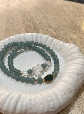 天然蓝水石英石双圈手链白水晶女款小众设计感高级闺蜜礼物送女友