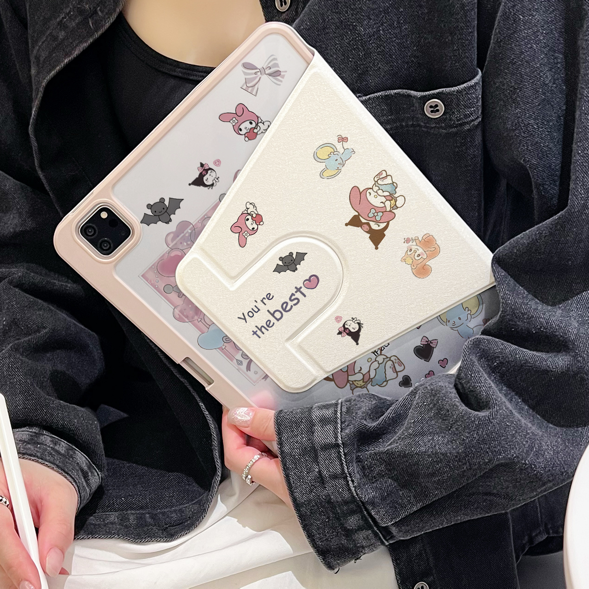 超创意【360旋转】适用ipad11a16平板保护套pro11笔槽2021款10.2寸女美乐蒂第10代10.9亚克力air45三折mini67 - 图2