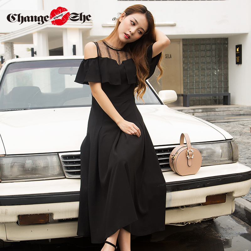 千细change she2020新款露肩雪纺 changeshe连衣裙