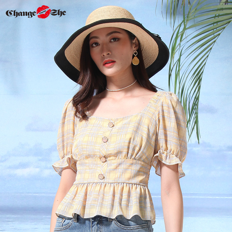 change she千细2021新款方领女衬衫 changeshe蕾丝衫/雪纺衫
